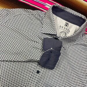 Desoto Dress Shirt Men's L Blue White Geometric Button Up Sleeve Flip Cuff